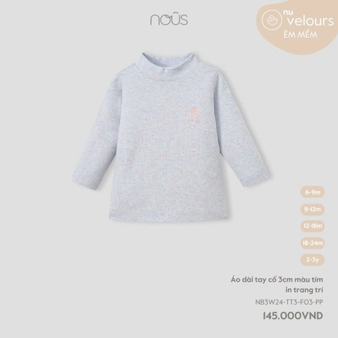 NOUS S20 - Áo dài tay cổ 3cm màu tím in trang trí - 9-12M - SS24.T10A