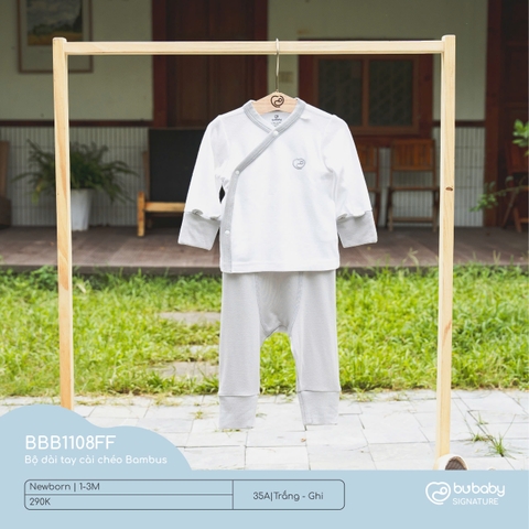 BU - Bộ dài tay cài chéo Bambus - Trắng - Ghi - Newborn - SS24.T10B