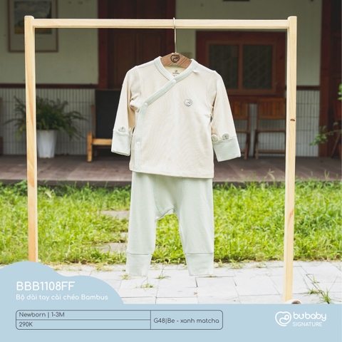 BU - Bộ dài tay cài chéo Bambus - Be - xanh matcha - Newborn - SS24.T10B
