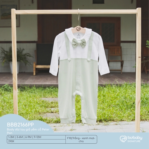 BU S10 - Body dài tay giả yếm cổ Peter Pan - BBB2166PP - Trắng + xanh matcha - 3-6M - SS24.T10B