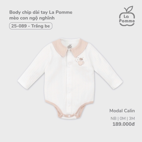 LP - Body chip dài tay La Pomme mèo con ngộ nghĩnh - Trắng be - SS24.T10B