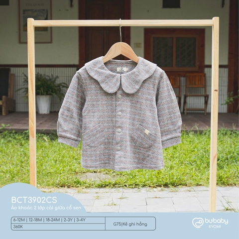 BU8 - Áo khoác 2 lớp cài giữa cổ sen - Kẻ ghi hồng - 6-12M - SS24.T11A - ZS