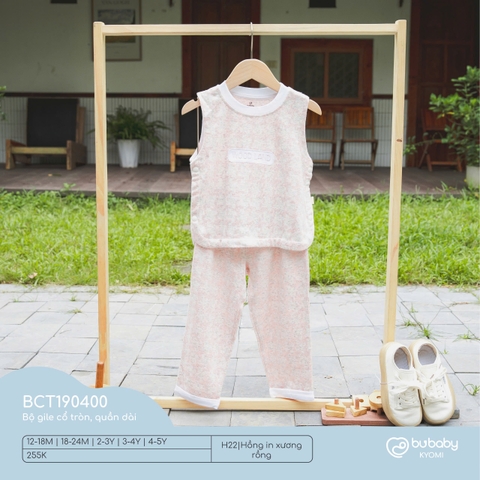 BU - Bộ gile cổ tròn, quần dài - Hồng in xương rồng - 12-18M - SS24.T11A