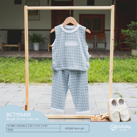 BU8 - Bộ gile cổ tròn, quần dài - Kẻ Xanh ghi - 12-18M - SS24.T11A - ZS