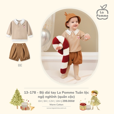 LP - Bộ dài tay La Pomme Tuần lộc ngộ nghĩnh (quần cộc) - 6M Be - SS24.XMAS