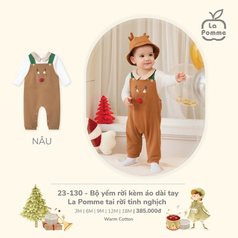LP S20 - Bộ yếm rời kèm áo dài tay La Pomme tai rời tinh nghịch - Nâu - 9-12M - SS24.XMAS
