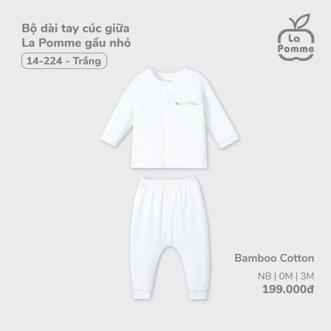 LP - Bộ dài tay cúc giữa La Pomme gấu nhỏ - Newborn Trắng - SS24.T11A