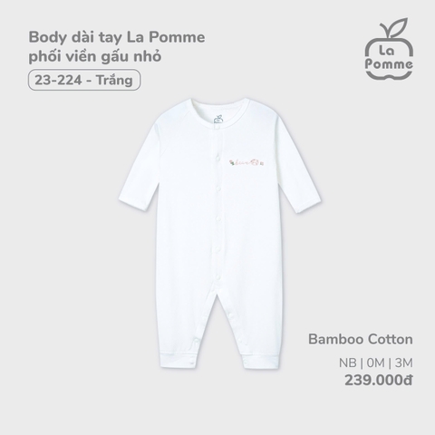 LP - Body dài tay La Pomme phối viền gấu nhỏ - Newborn Trắng - SS24.T11A
