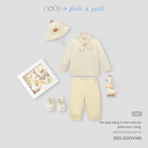 NOUS S30 - Set quà tặng 4 món màu be phối caro vàng - 1-2Y - SS26.T5C