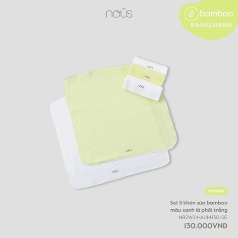 NOUS - Set 5 khăn sữa bamboo màu xanh lá phối trắng - Nu Bamboo - FS - SS24.11B