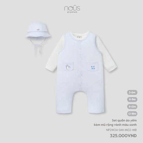 NOUS - Set quần áo yếm kèm mũ rộng vành màu xanh - Nu Air - 9M - SS24.11B