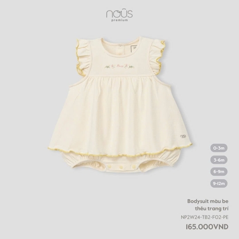 NOUS NP25 - body màu be thêu trang trí - Nu Doux - 0M - SS24.11B - body màu be thêu trang trí - m áo dài tay màu be - 0-3M