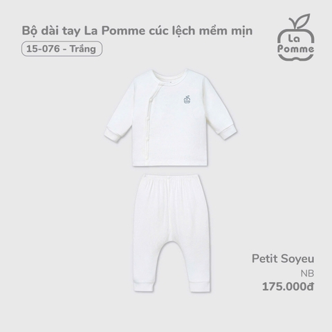LP - Bộ dài tay La Pomme cúc lệch mềm mịn - Newborn Trắng - SS24.T12A