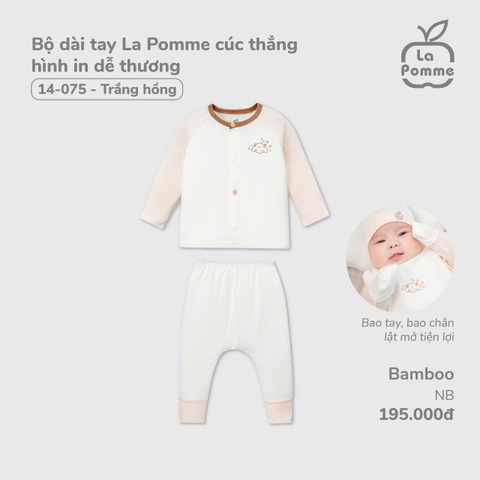 LP - Bộ dài tay La Pomme cúc thẳng hình in dễ thương - Newborn Trắng hồng - SS24.T12A