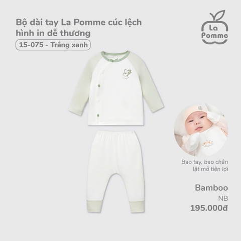 LP - Bộ dài tay La Pomme cúc lệch hình in dễ thương - Newborn Trắng xanh - SS24.T12A