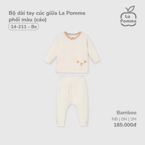 LP S10 - Bộ dài tay cúc giữa La Pomme phối màu (cáo) - Be - 3-6M - SS24.T12A