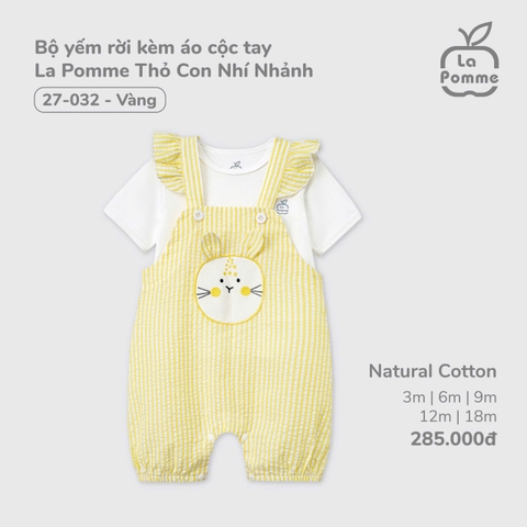 LP -  Bộ yếm rời kèm áo cộc tay La Pomme Thỏ Con Nhí Nhảnh - Vàng - 3-6M - SS25.T1A