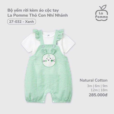 LP -  Bộ yếm rời kèm áo cộc tay La Pomme Thỏ Con Nhí Nhảnh - Xanh - 9-12M - SS25.T1A