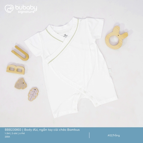 BU - Body đùi, ngắn tay cài chéo Bambus - Trắng - SS25.T1A