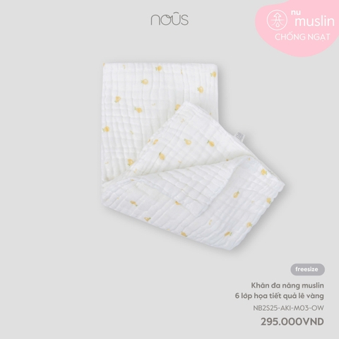 NOUS - Khăn đa năng muslin 6 lớp họa tiết quả lê vàng - Nu Muslin - SS25.T2A