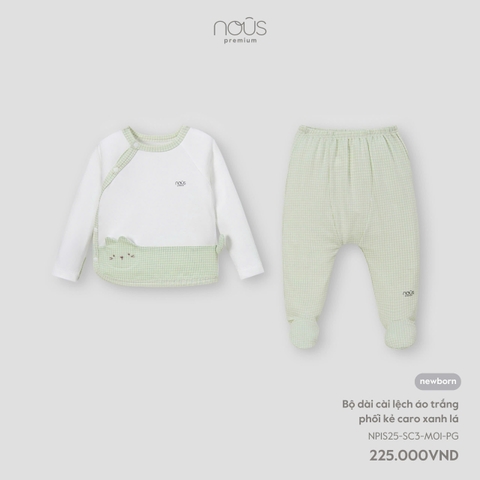 NOUS - Bộ dài cài lệch áo trắng phối kẻ caro xanh lá - Nu Doux - SS25.T2A