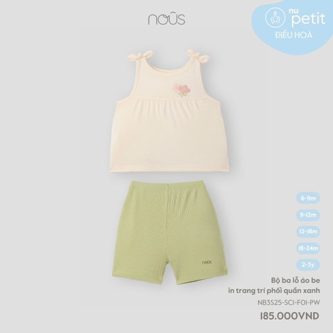NOUS - Bộ ba lỗ áo be in trang trí phối quần xanh - Nu Petit - SS25.T2A