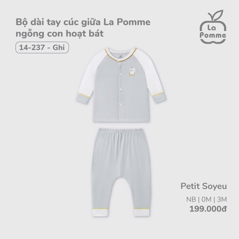 LP S10 - Bộ dài tay cúc giữa La Pomme ngỗng con hoạt bát - Ghi - 3-6M - SS25.T3A