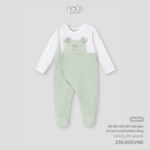 NOUS:-:Body:dài:tất:mặt:gấu:kẻ:caro:xanh:phối:trắng:-:Newborn:-:SS25.T3A