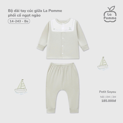 LP - Bộ dài tay cúc giữa La Pomme phối cổ ngọt ngào - Be - 3-6M - SS25.T6A