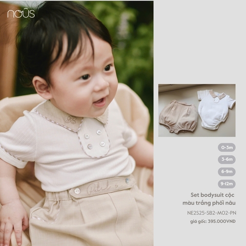 NOUS NP25 - Set Body cộc màu trắng phối nâu - 3M - SS25.T6B
