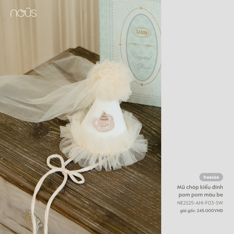 NOUS NP25 - Mũ chóp kiểu đính pom pom màu be - FS - SS25.T6B