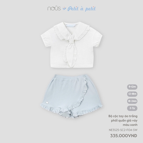 NOUS S25 NP25 - Bộ cộc tay áo trắng phối quần giả váy màu xanh