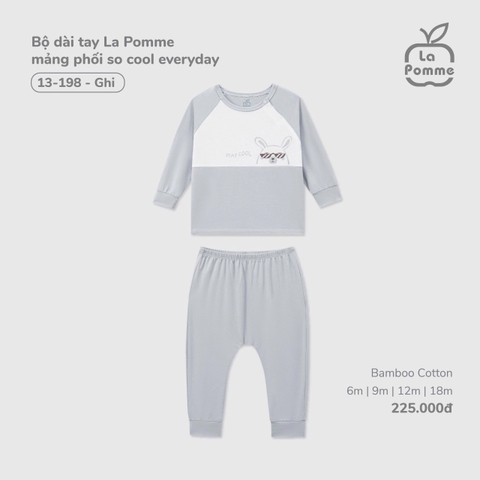 LP S40 - Bộ dài tay La Pomme mảng phối so cool everyday - Ghi - 6-9M - SS25.T7A
