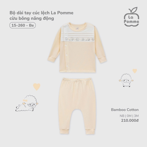 LP - Bộ dài tay cúc lệch La Pomme cừu bông năng động - Be - 3-6M - SS25.T7A