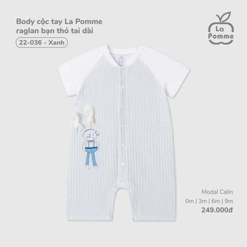 LP - Body cộc tay La Pomme raglan bạn thỏ tai dài - Xanh - 0-3M - SS25.T7A