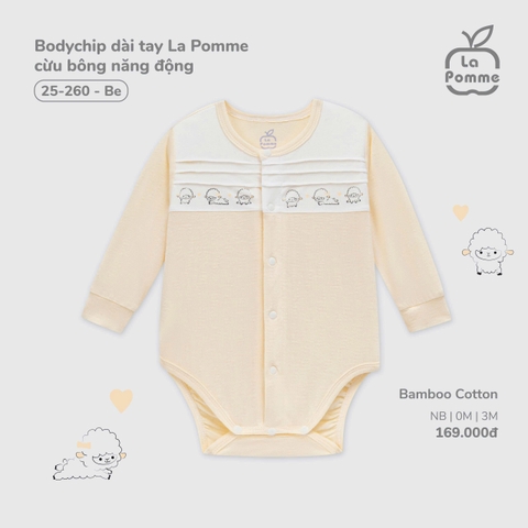 LP - Body chip dài tay La Pomme cừu bông năng động - Be - 3-6M - SS25.T7A