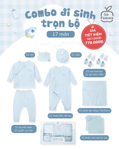 LP - Combo đi sinh La Pomme 17 món Hello World - Xanh - Newborn - SS25.T7A