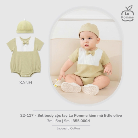 LP S40 - Set body cộc tay La Pomme kèm mũ little olive - Xanh - 6-9M - SS25.T7A