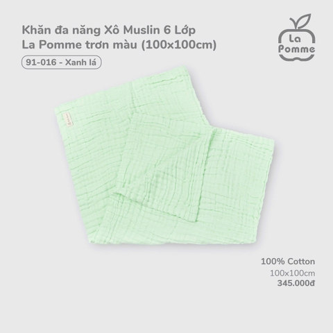 LP - Khăn đa năng Xô Muslin 6 Lớp La Pomme trơn màu (100x100cm) - Xanh (lá) - SS25.T7B