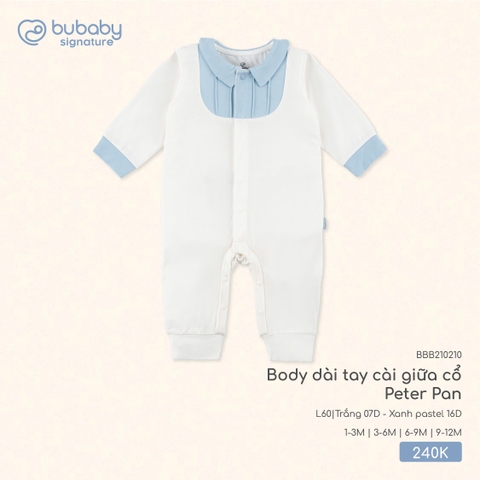 BU S10 - Body dài tay cài giữa cổ Peter Pan - BBB210210 - Trắng 07D + Xanh pastel 16D - 3-6M - SS25.T7C