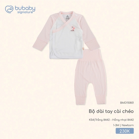 BU S10 - Bộ dài tay cài chéo - BMD110801 - Trắng 8442 + Hồng nhạt 8442 - Newborn - SS25.T7C
