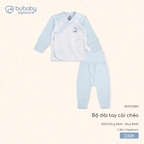 BU S10 - Bộ dài tay cài chéo - BMD110801 - Trắng 8442 + Blue 8442 - Newborn - SS25.T7C