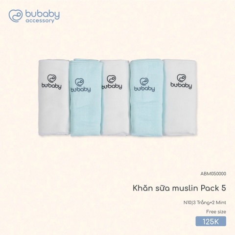 BU - Khăn sữa muslin Pack 5 - 3 Trắng+2 Mint - SS25.T5C