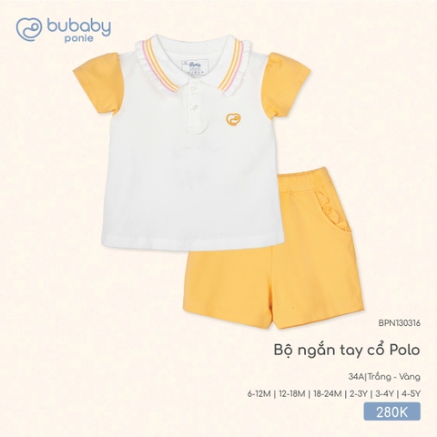 BU - Bộ ngắn tay cổ Polo - Trắng - Vàng - SS25.T7C