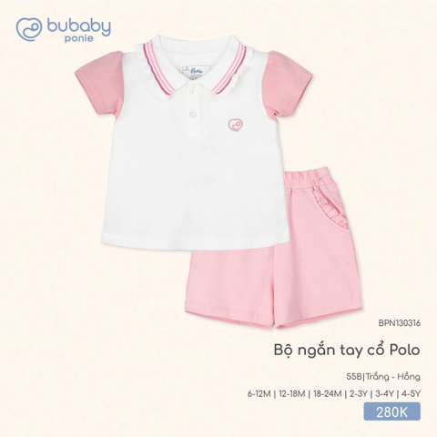 BU - Bộ ngắn tay cổ Polo - BPN130316 - Trắng + Hồng - 18-24M - SS25.T7C