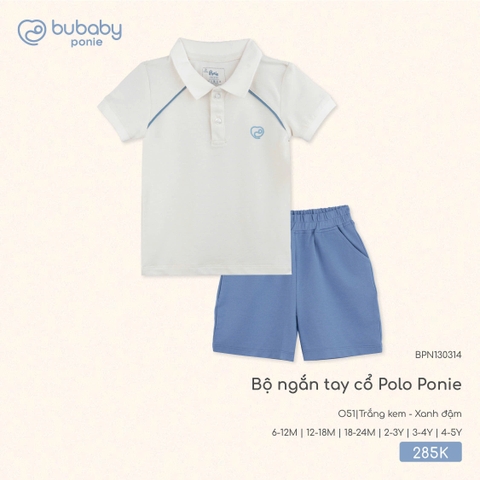BU - Bộ ngắn tay cổ Polo Ponie - BPN130314 - Trắng kem + Xanh đậm - 6-12M - SS25.T7C