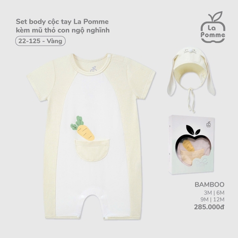 LP - Set body cộc tay La Pomme kèm mũ thỏ con ngộ nghĩnh - Vàng - 3-6M - SS25.T8A