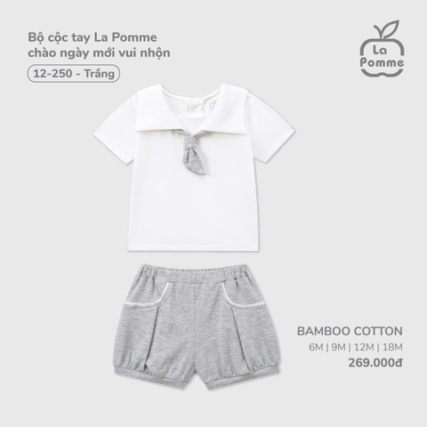 LP - Bộ cộc tay La Pomme chào ngày mới vui nhộn - Trắng - 6-9M - SS25.T8A