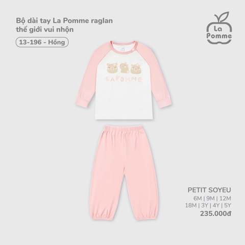 LP - Bộ dài tay La Pomme raglan thế giới vui nhộn - Hồng - SS25.T8A - Hồng - 2-3Y