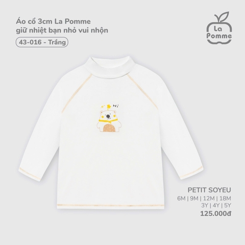 LP - Áo cổ 3cm La Pomme giữ nhiệt bạn nhỏ vui nhộn - Trắng - 4-5Y - SS25.T8A